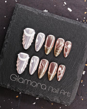 Pearl & Champagne Gold Press-On Nails – Handmade Luxury Bridal Nail Art | FDA-Approved