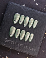 Metallic Green Minimalist Press-On Nails – Handmade Futuristic Nature Nail Art | FDA-Approved