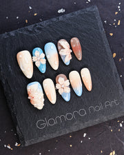 Sunrise Bloom Gradient Press-On Nails – Handmade Pastel Floral Nail Art | FDA-Approved