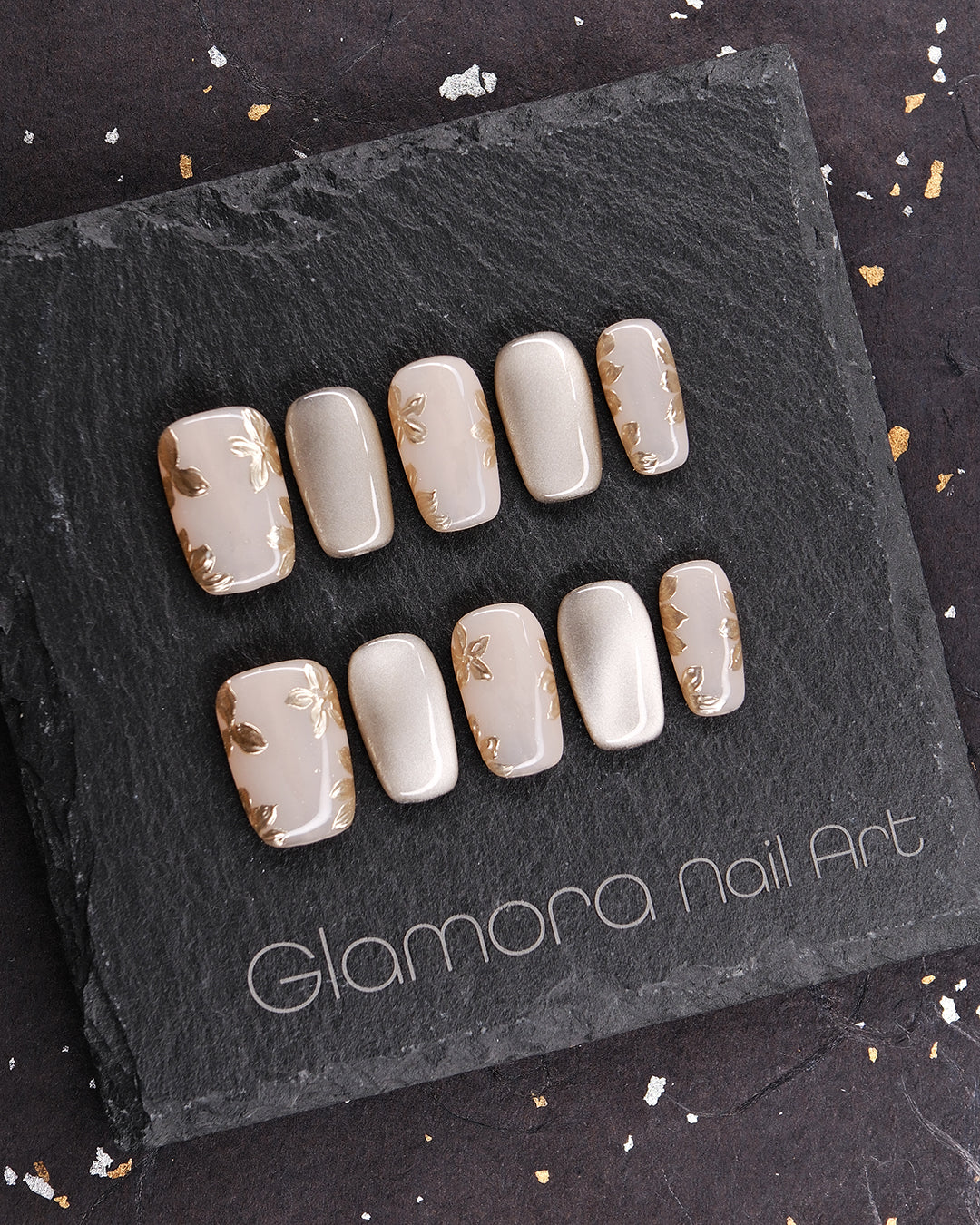 Champagne Gold Leaf Press-On Nails – Handmade Minimalist Luxury Nail Art | FDA-Approved