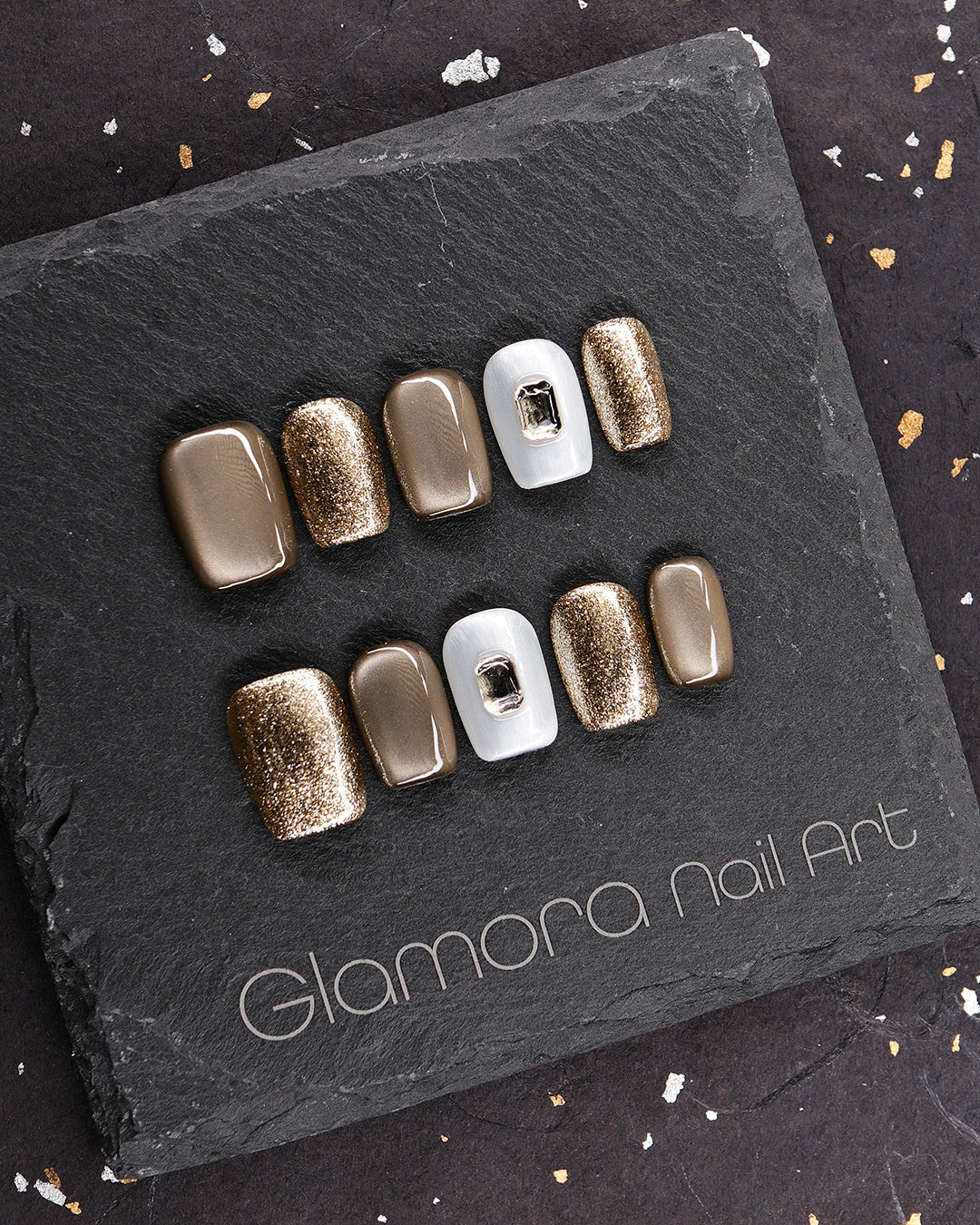 Champagne Metallic Luxe Press-On Nails – Handmade Modern Elegance Nail Art | FDA-Approved