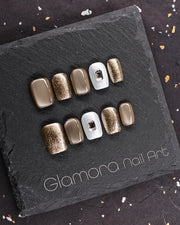 Champagne Metallic Luxe Press-On Nails – Handmade Modern Elegance Nail Art | FDA-Approved