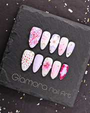 Pink Blossom & Bow Press-On Nails – Handmade 3D Floral & Polka Dot Design | FDA-Approved